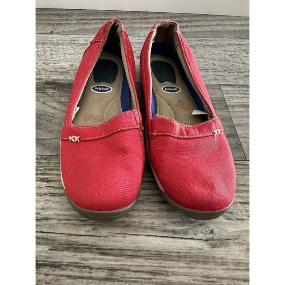 Dr Scholls Advance Comforts Slip On Red Canvas Flats Size 6 - Picture 2 of 8